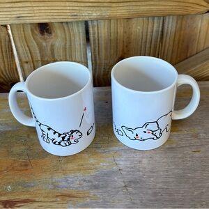 2 Ten Six Studios Tiger & Elephant with Tin Can Phone Hand Painted Mugs 10oz